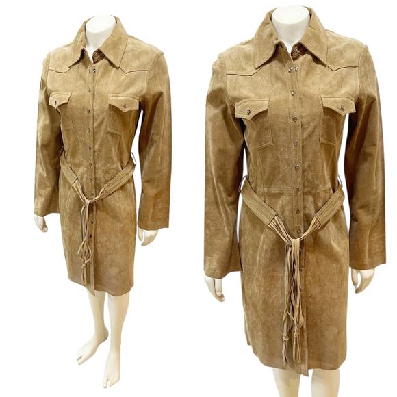 Arden B Suede Brown Snap Button Belted Dress Small Western - Picture 1 of 16